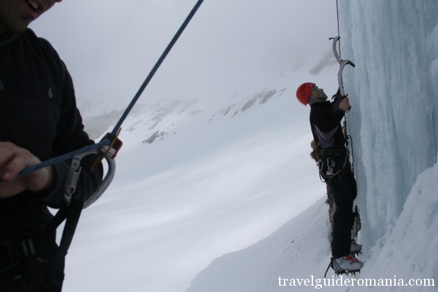 ice climbing in winter at Balea lake